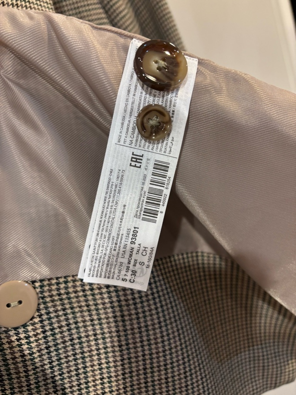 NWT Mango Houndstooth Blazer with Beige Lining and Tan Buttons - Picture 3 of 5